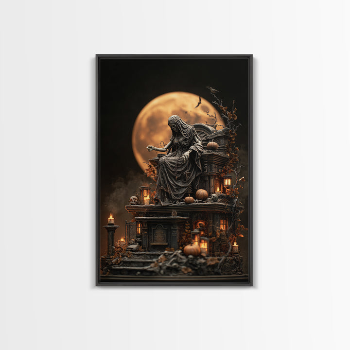 The Necromancer Queen, Vertical Wall Art, Haunted Gothic Art, Framed Canvas Print, Halloween Wall Decor, Gothic Home Decor