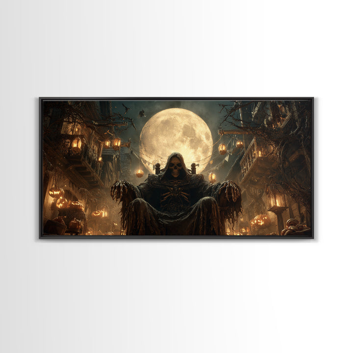 The Necromancer Queen, Wide Panoramic Art, Gothic Horror Wall Art, Framed Canvas Print, Halloween Wall Decor, Gothic Home Decor