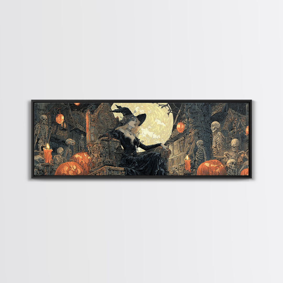 The Necromancer Queen, Extra Wide Wall Art, Macabre Wall Art, Framed Canvas Print, Halloween Wall Decor, Gothic Home Decor