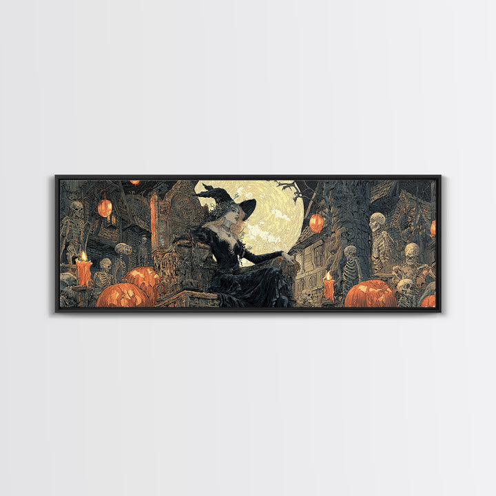 The Necromancer Queen, Extra Wide Wall Art, Macabre Wall Art, Framed Canvas Print, Halloween Wall Decor, Gothic Home Decor