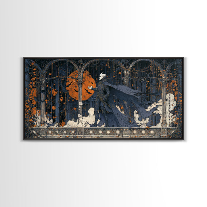 The Bat Prince, Wide Panoramic Art, Gothic Horror Wall Art, Framed Canvas Print, Halloween Wall Decor, Gothic Home Decor, Statement Wall Art