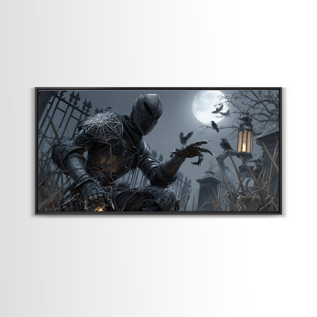 The Spider Knight, Wide Panoramic Art, Macabre Wall Art, Framed Canvas Print, Halloween Wall Decor, Gothic Home Decor, Spooky Wall Decor