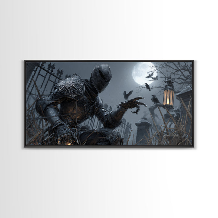 The Spider Knight, Wide Panoramic Art, Macabre Wall Art, Framed Canvas Print, Halloween Wall Decor, Gothic Home Decor, Spooky Wall Decor