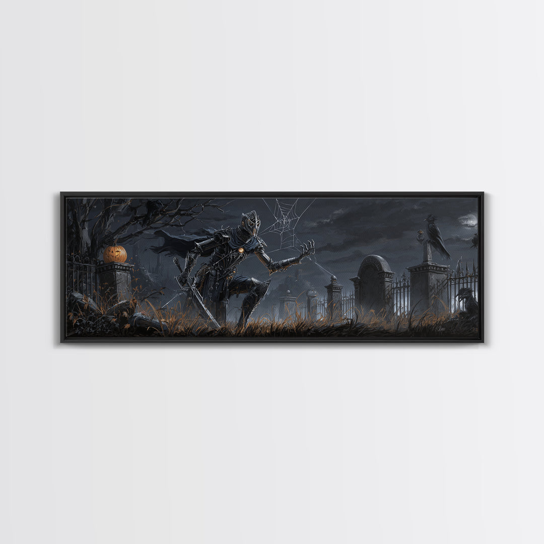 The Spider Knight, Extra Wide Wall Art, Gothic Horror Wall Art, Framed Canvas Print, Halloween Wall Decor, Gothic Home Decor
