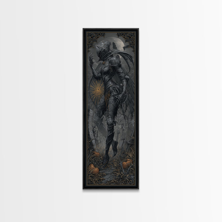 The Spider Knight, Tall Narrow Wall Art, Haunted Gothic Art, Framed Canvas Print, Halloween Wall Decor, Gothic Home Decor, Spooky Wall Decor