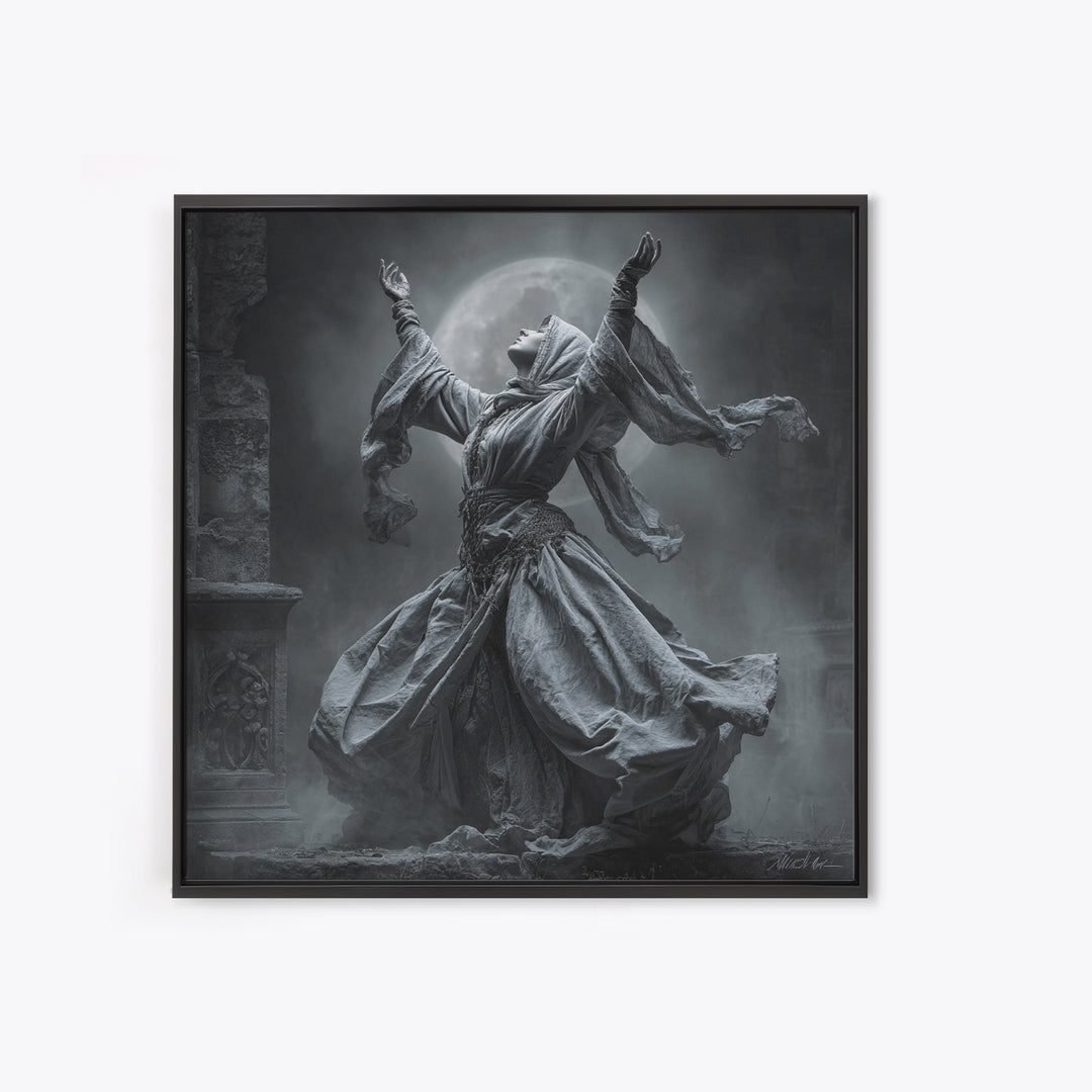 The Moon Priestess, Square Wall Art, Macabre Wall Art, Framed Canvas Print, Halloween Wall Decor, Gothic Home Decor, Dark Fantasy Art