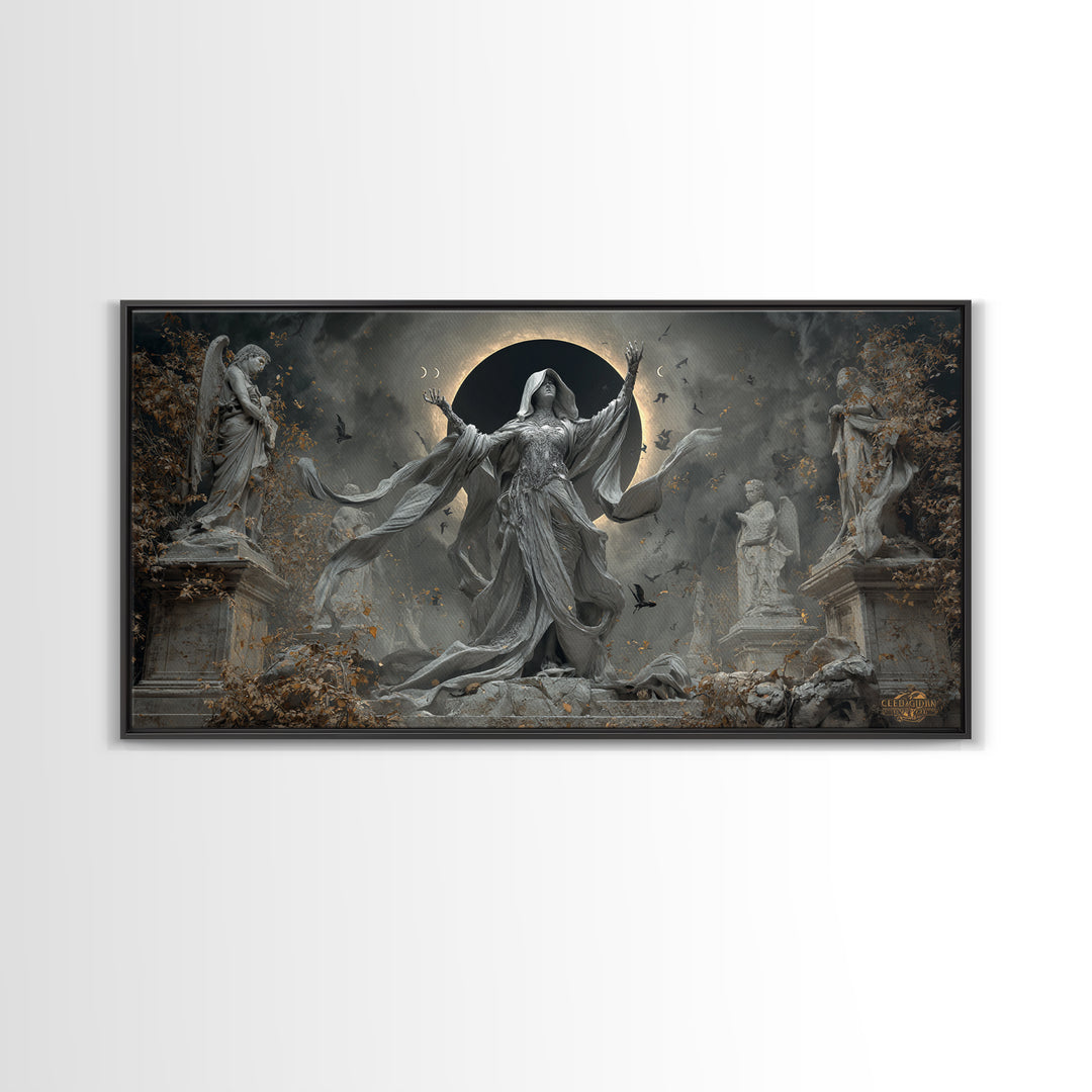 The Moon Priestess, Wide Panoramic Art, Dark Fantasy Wall Art, Canvas Print, Halloween Wall Decor, Gothic Home Decor, Statement Wall Art