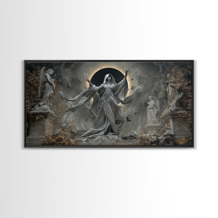 The Moon Priestess, Wide Panoramic Art, Dark Fantasy Wall Art, Canvas Print, Halloween Wall Decor, Gothic Home Decor, Statement Wall Art