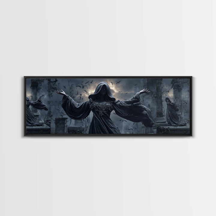 The Moon Priestess, Extra Wide Wall Art, Dark Halloween Decor, Canvas Print, Halloween Wall Decor, Gothic Home Decor, Dark Fantasy Art