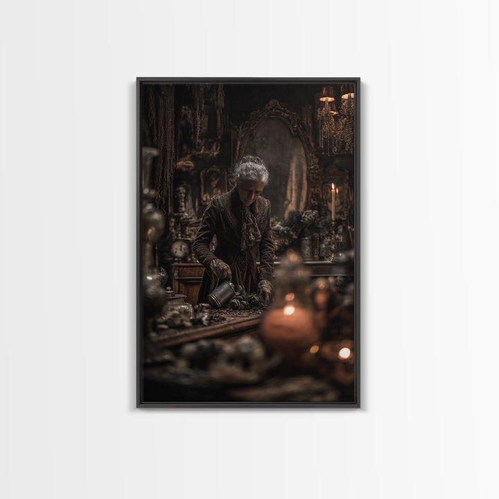 The Graveyard Gardener, Vertical Wall Art, Macabre Wall Art, Framed Canvas Print, Halloween Wall Decor, Gothic Home Decor, Spooky Wall Decor
