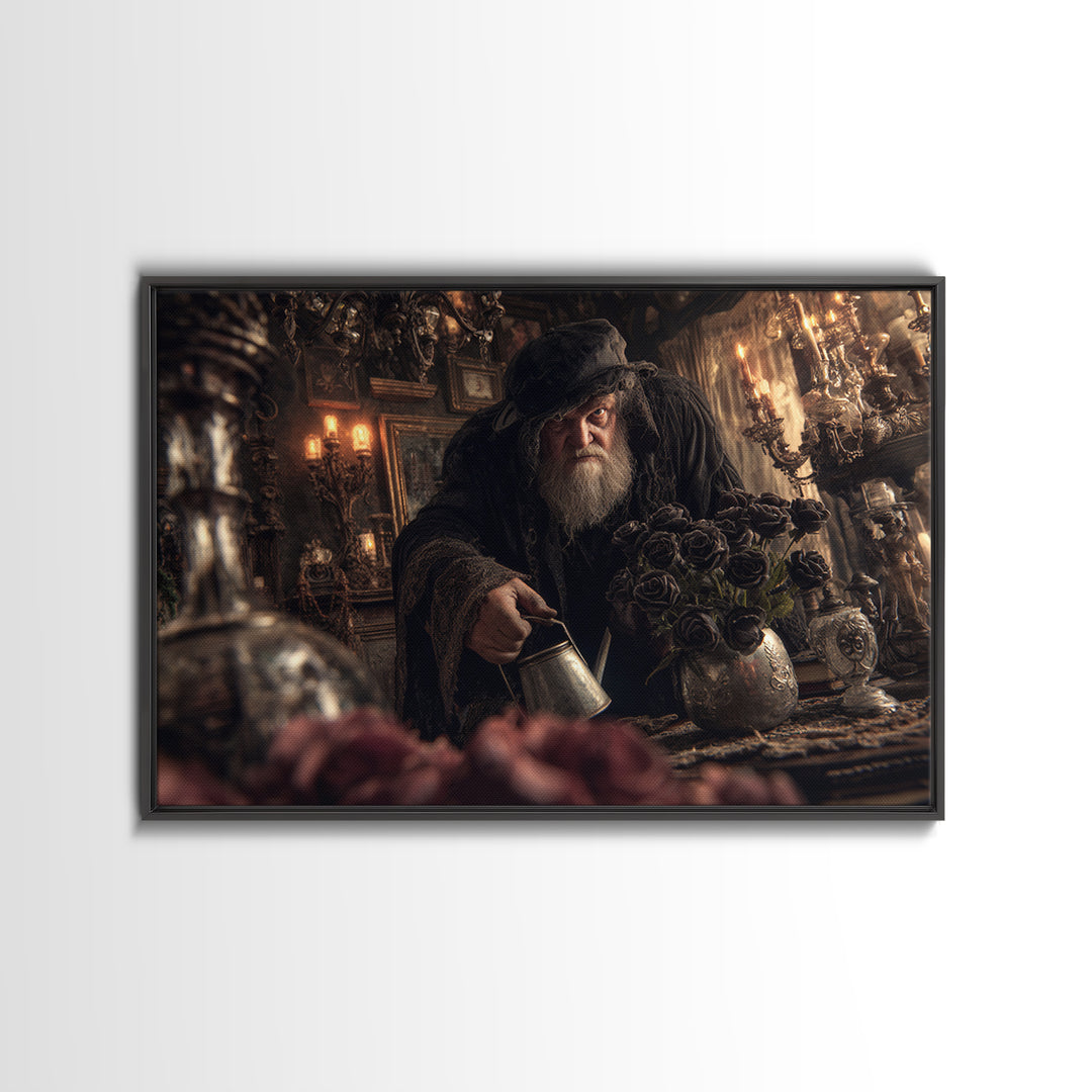 The Graveyard Gardener, Landscape Wall Art, Gothic Horror Wall Art, Framed Canvas Print, Halloween Wall Decor, Gothic Home Decor