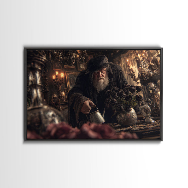 The Graveyard Gardener, Landscape Wall Art, Gothic Horror Wall Art, Framed Canvas Print, Halloween Wall Decor, Gothic Home Decor