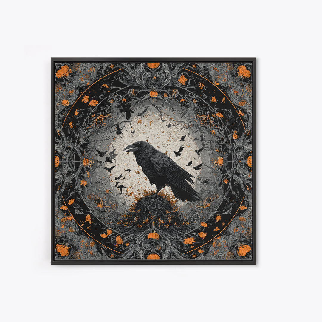 The Crow-Masked Assassin, Square Wall Art, Gothic Horror Wall Art, Framed Canvas Print, Halloween Wall Decor, Gothic Home Decor