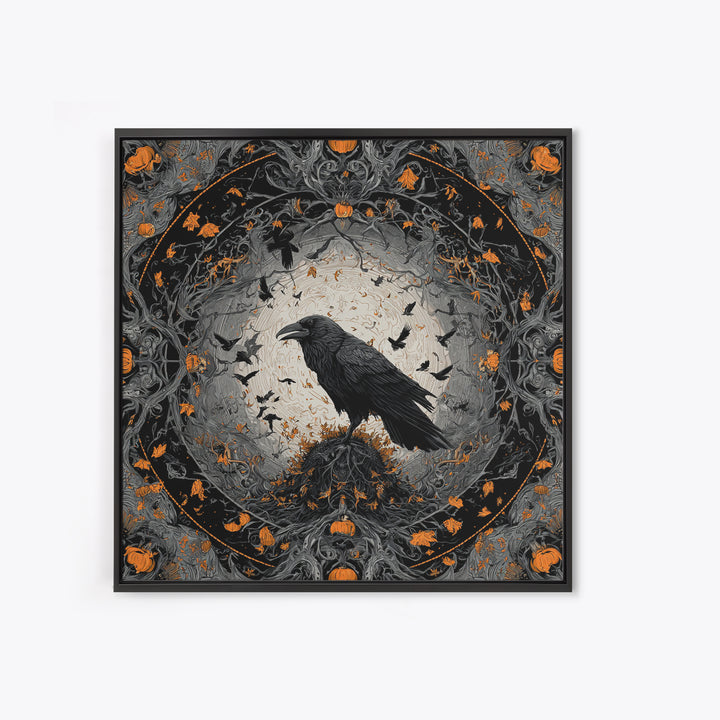 The Crow-Masked Assassin, Square Wall Art, Gothic Horror Wall Art, Framed Canvas Print, Halloween Wall Decor, Gothic Home Decor