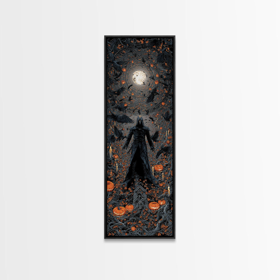 The Crow-Masked Assassin, Tall Narrow Wall Art, Spooky Home Decor, Canvas Print, Halloween Wall Decor, Gothic Home Decor, Macabre Wall Art