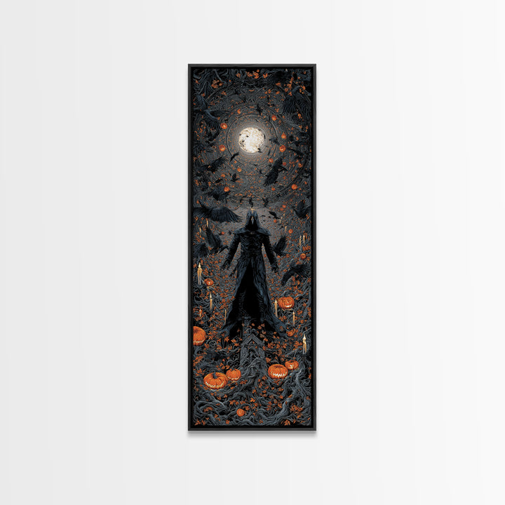 The Crow-Masked Assassin, Tall Narrow Wall Art, Spooky Home Decor, Canvas Print, Halloween Wall Decor, Gothic Home Decor, Macabre Wall Art