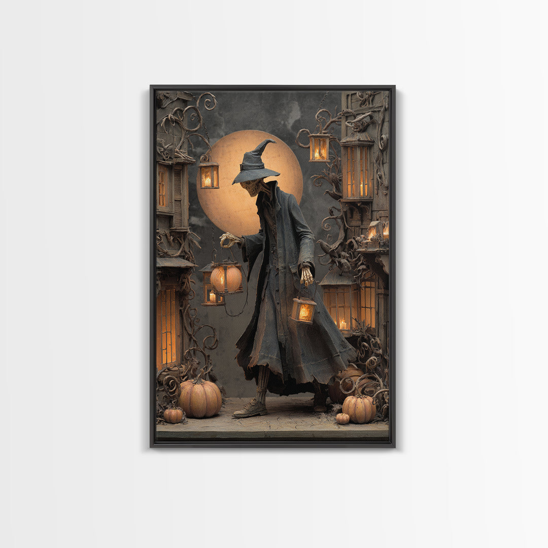 The Lantern Mage, Vertical Wall Art, Haunted Gothic Art, Framed Canvas Print, Halloween Wall Decor, Gothic Home Decor, Horror Wall Art