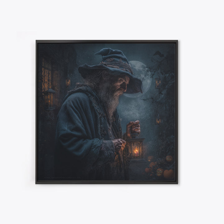 The Lantern Mage, Square Wall Art, Haunted Gothic Art, Framed Canvas Print, Halloween Wall Decor, Gothic Home Decor, Horror Wall Art