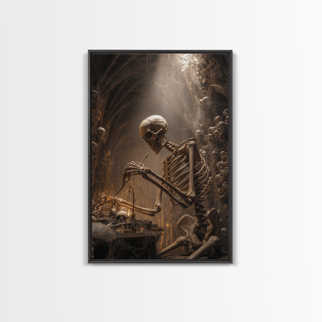 The Bone Sculptor, Vertical Wall Art, Dark Halloween Decor, Canvas Print, Halloween Wall Decor, Gothic Home Decor, Dark Fantasy Art