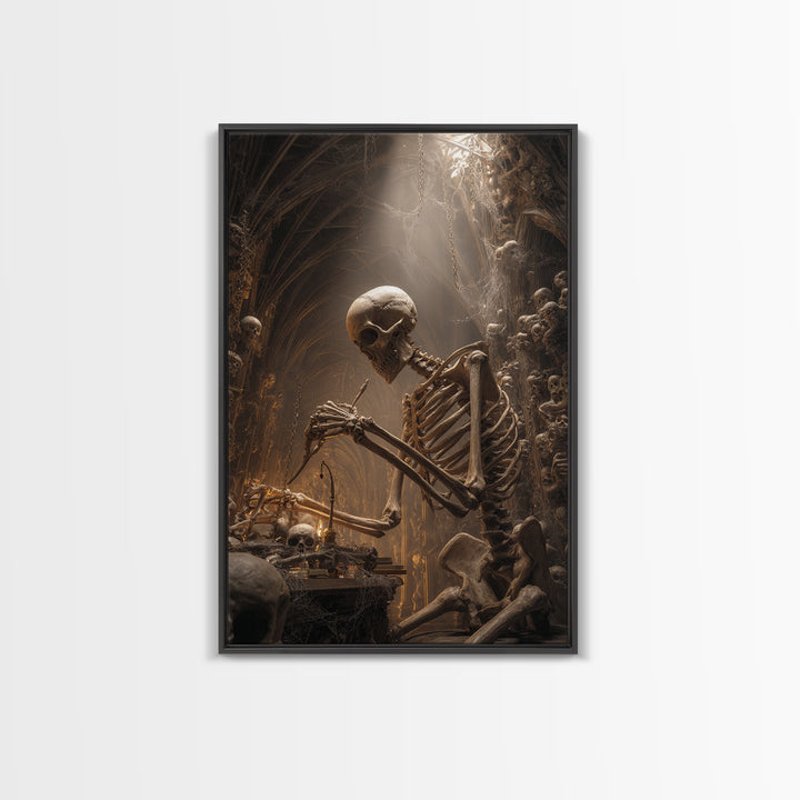 The Bone Sculptor, Vertical Wall Art, Dark Halloween Decor, Canvas Print, Halloween Wall Decor, Gothic Home Decor, Dark Fantasy Art