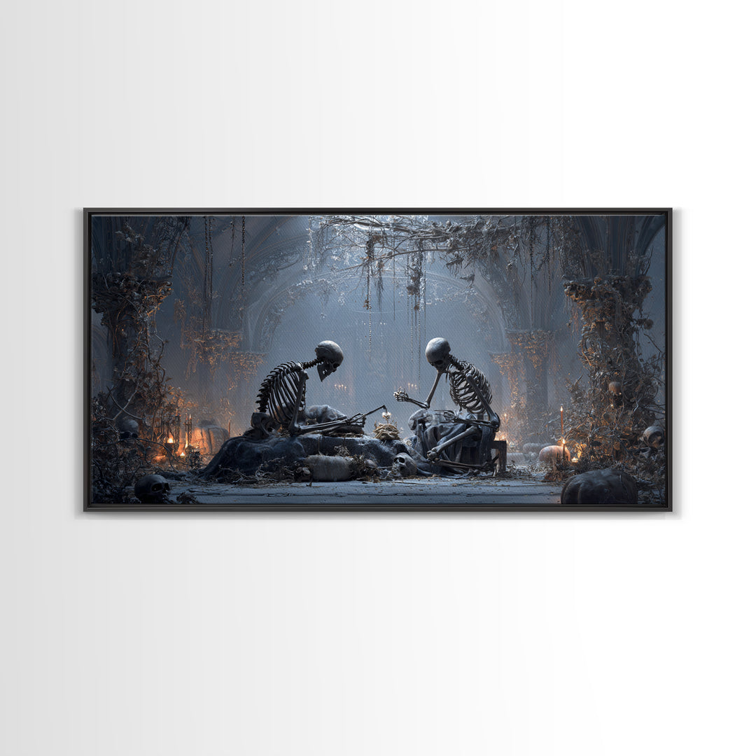 The Bone Sculptor, Wide Panoramic Art, Dark Fantasy Wall Art, Canvas Print, Halloween Wall Decor, Gothic Home Decor, Dark Fantasy Art