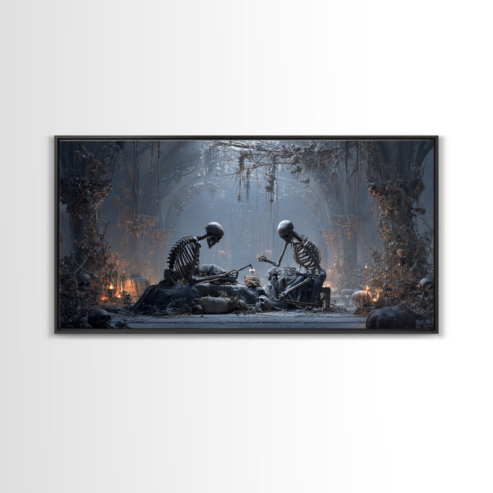 The Bone Sculptor, Wide Panoramic Art, Dark Fantasy Wall Art, Canvas Print, Halloween Wall Decor, Gothic Home Decor, Dark Fantasy Art