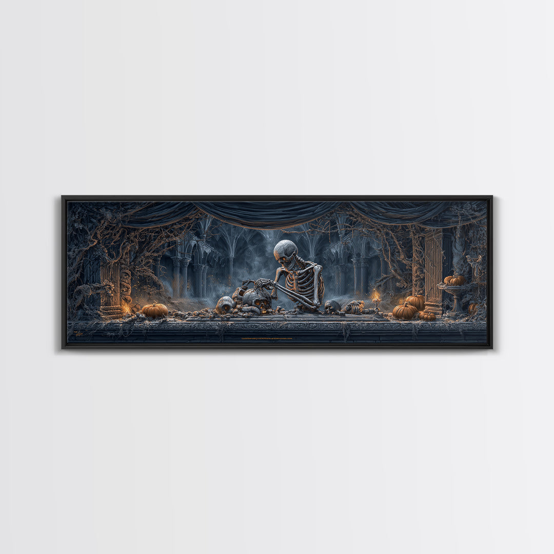 The Bone Sculptor, Extra Wide Wall Art, Dark Halloween Decor, Canvas Print, Halloween Wall Decor, Gothic Home Decor, Collectible Wall Decor