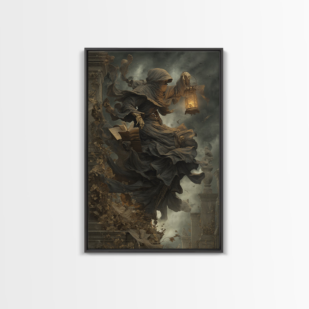 The Crypt Librarian, Vertical Wall Art, Dark Halloween Decor, Canvas Print, Halloween Wall Decor, Gothic Home Decor, Dark Fantasy Art