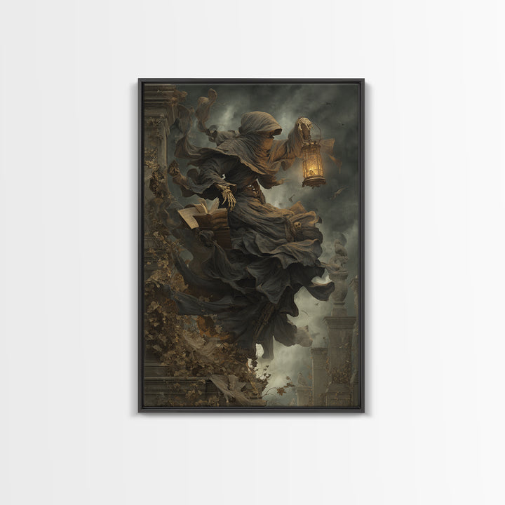 The Crypt Librarian, Vertical Wall Art, Dark Halloween Decor, Canvas Print, Halloween Wall Decor, Gothic Home Decor, Dark Fantasy Art