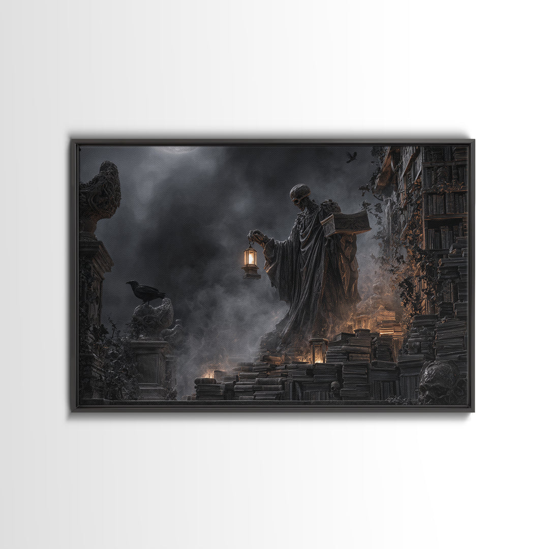The Crypt Librarian, Landscape Wall Art, Dark Fantasy Wall Art, Canvas Print, Halloween Wall Decor, Gothic Home Decor, Spooky Wall Decor