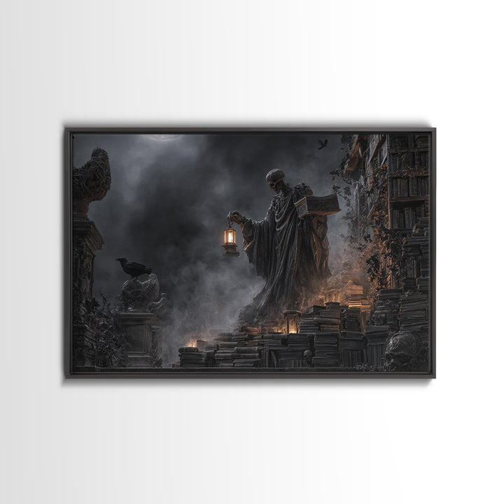 The Crypt Librarian, Landscape Wall Art, Dark Fantasy Wall Art, Canvas Print, Halloween Wall Decor, Gothic Home Decor, Spooky Wall Decor