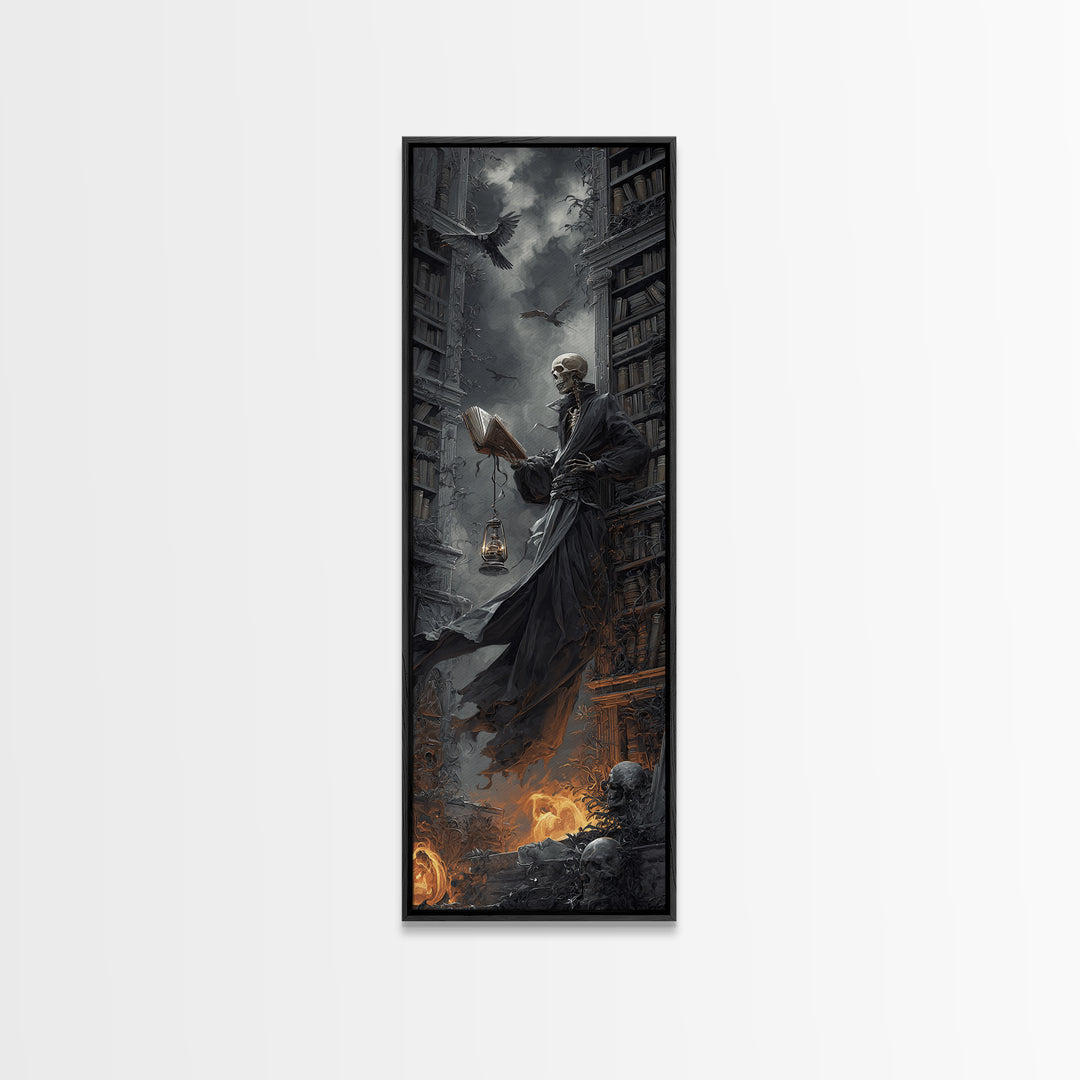 The Crypt Librarian, Tall Narrow Wall Art, Dark Halloween Decor, Canvas Print, Halloween Wall Decor, Gothic Home Decor, Dark Fantasy Art