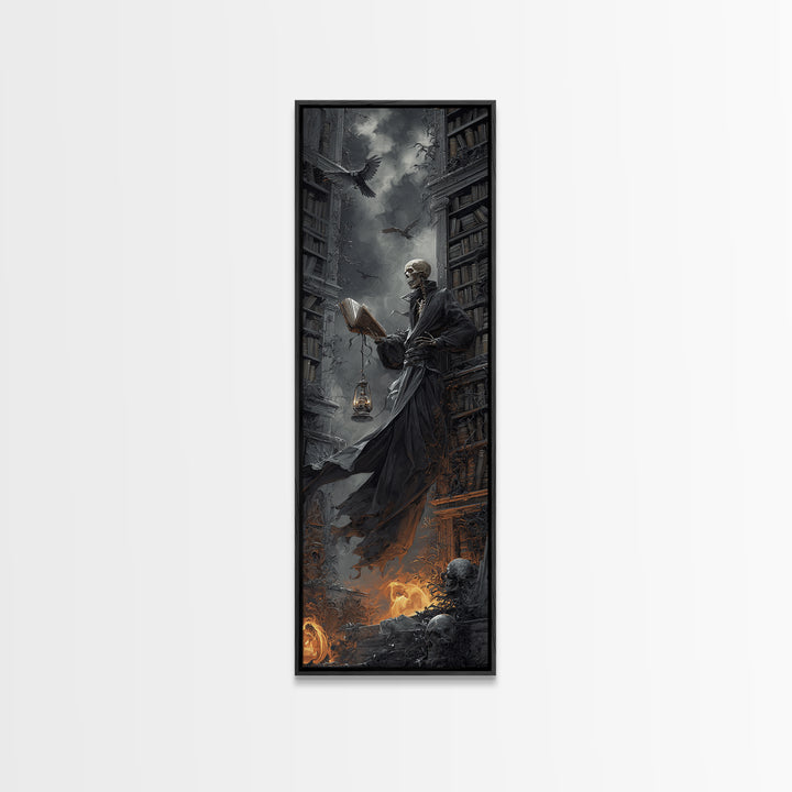 The Crypt Librarian, Tall Narrow Wall Art, Dark Halloween Decor, Canvas Print, Halloween Wall Decor, Gothic Home Decor, Dark Fantasy Art
