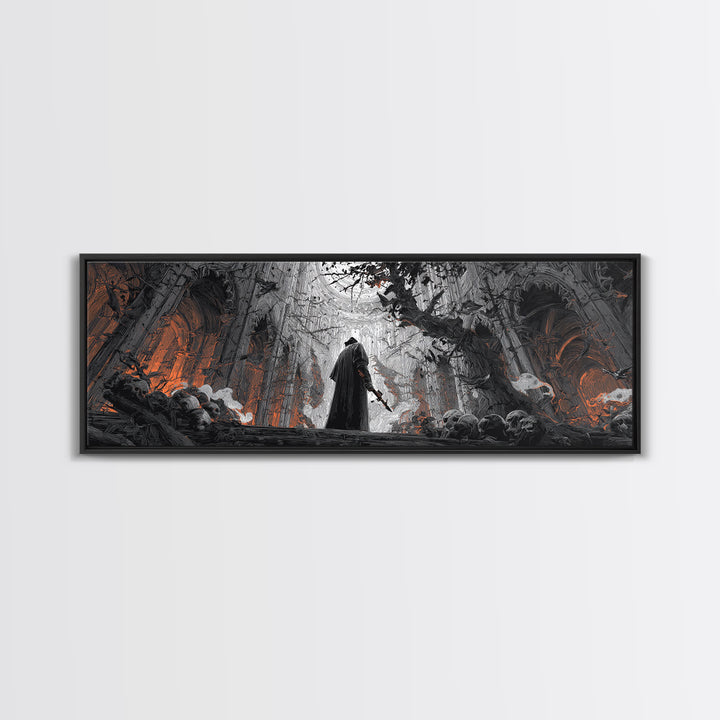 The Ghost Of The Witch Hunter, Extra Wide Wall Art, Haunted Gothic Art, Framed Canvas Print, Halloween Wall Decor, Gothic Home Decor