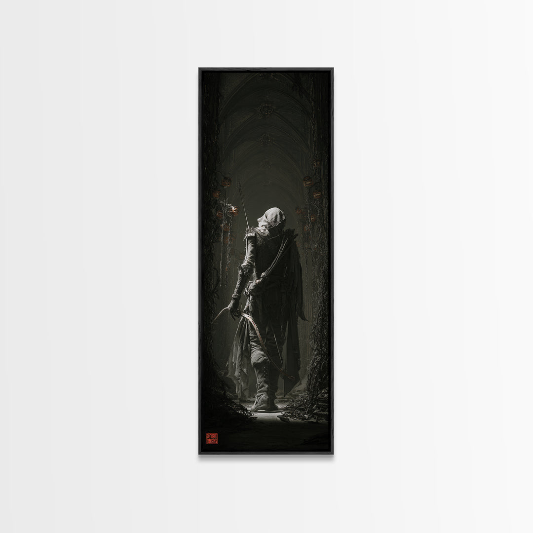 The Ghost Of The Witch Hunter, Tall Narrow Wall Art, Macabre Wall Art, Framed Canvas Print, Halloween Wall Decor, Gothic Home Decor
