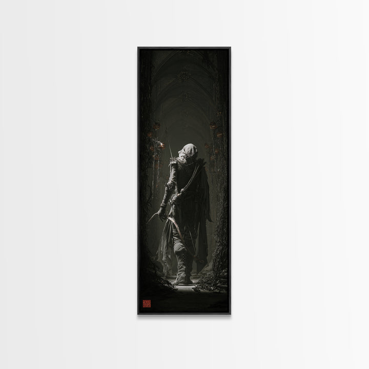 The Ghost Of The Witch Hunter, Tall Narrow Wall Art, Macabre Wall Art, Framed Canvas Print, Halloween Wall Decor, Gothic Home Decor