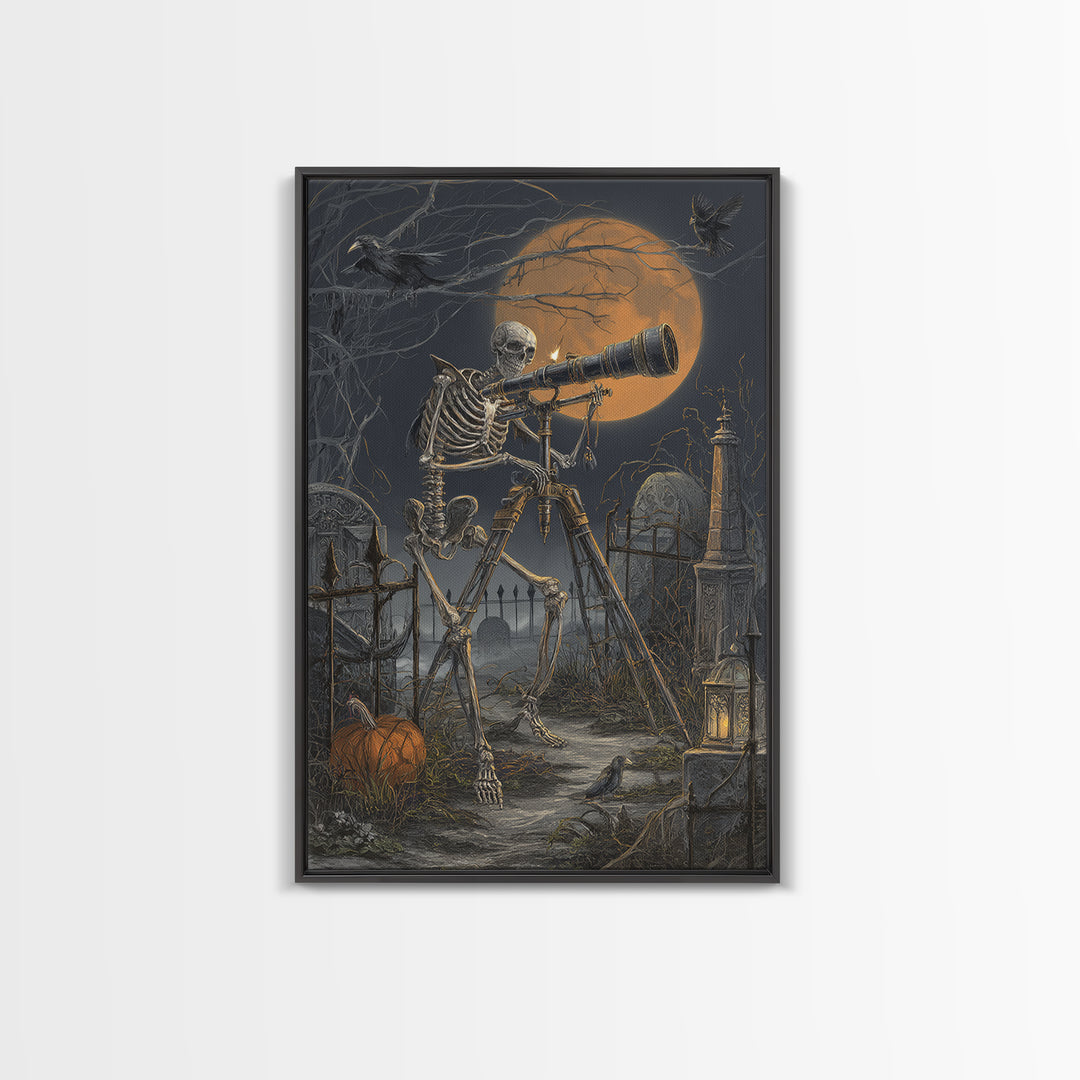 The Skull Astronomer, Vertical Wall Art, Spooky Home Decor, Canvas Print, Halloween Wall Decor, Gothic Home Decor, Spooky Wall Decor