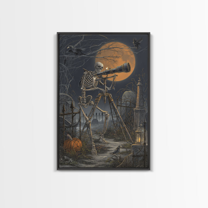 The Skull Astronomer, Vertical Wall Art, Spooky Home Decor, Canvas Print, Halloween Wall Decor, Gothic Home Decor, Spooky Wall Decor