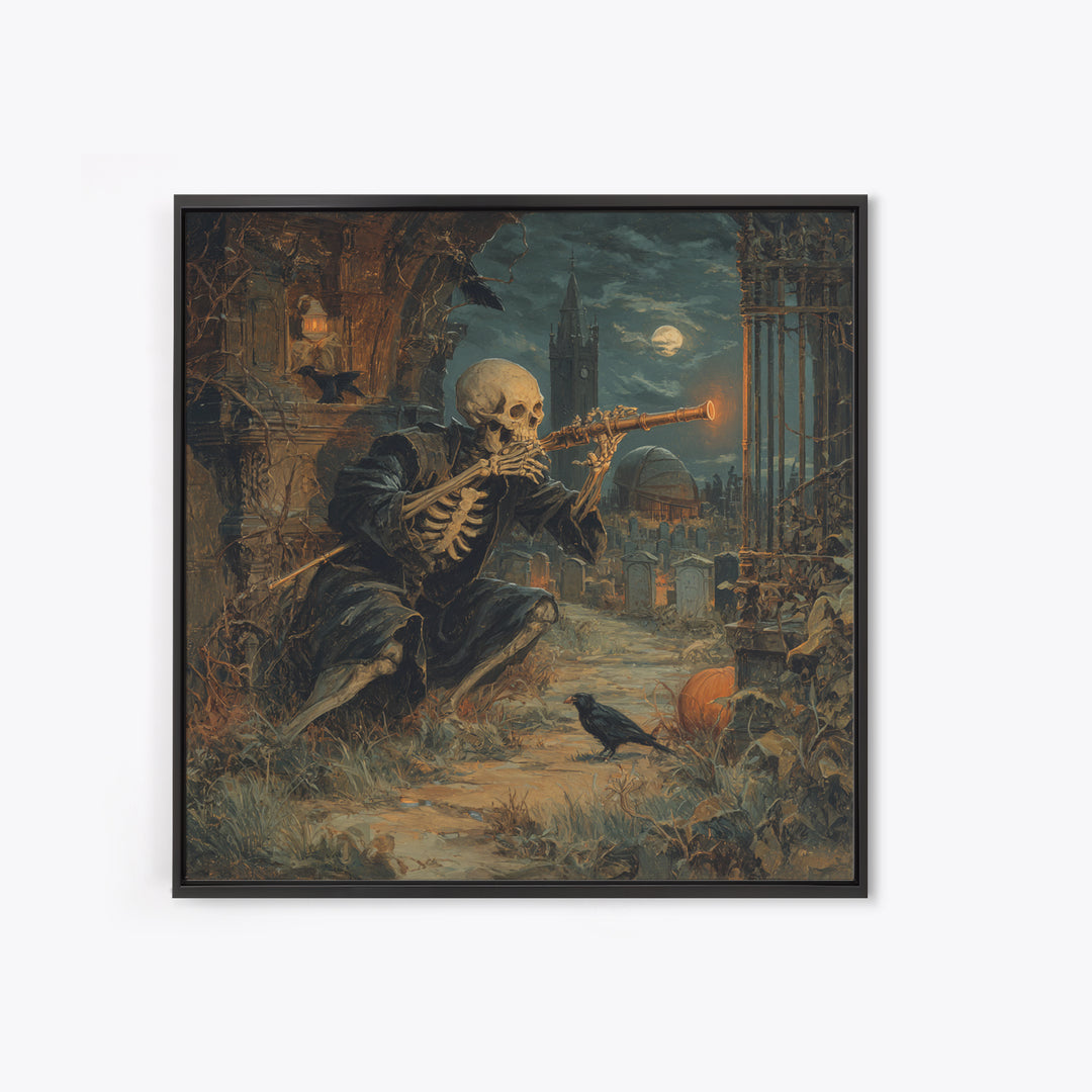 The Skull Astronomer, Square Wall Art, Macabre Wall Art, Framed Canvas Print, Halloween Wall Decor, Gothic Home Decor, Halloween Decor