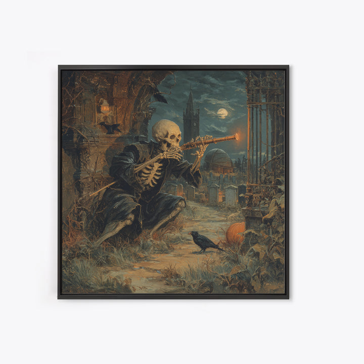 The Skull Astronomer, Square Wall Art, Macabre Wall Art, Framed Canvas Print, Halloween Wall Decor, Gothic Home Decor, Halloween Decor