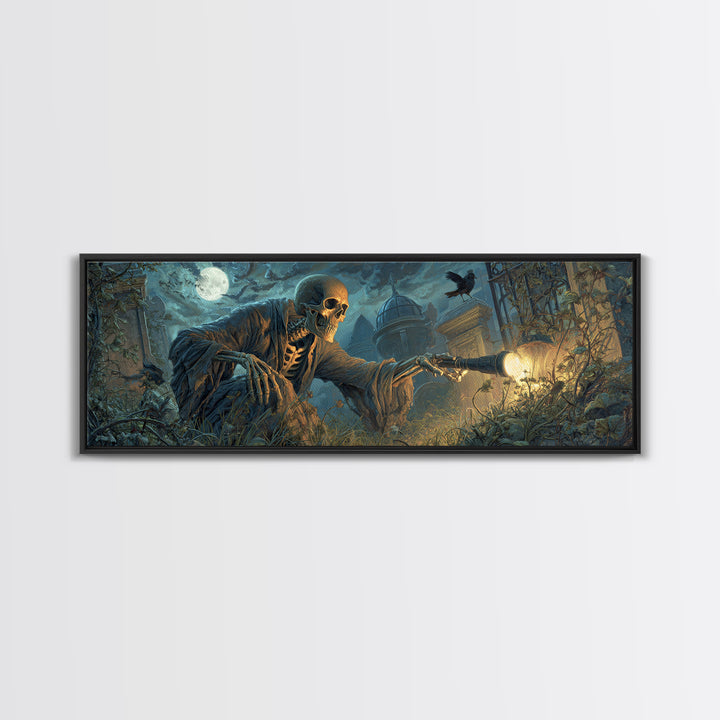 The Skull Astronomer, Extra Wide Wall Art, Dark Halloween Decor, Canvas Print, Halloween Wall Decor, Gothic Home Decor, Dark Fantasy Art