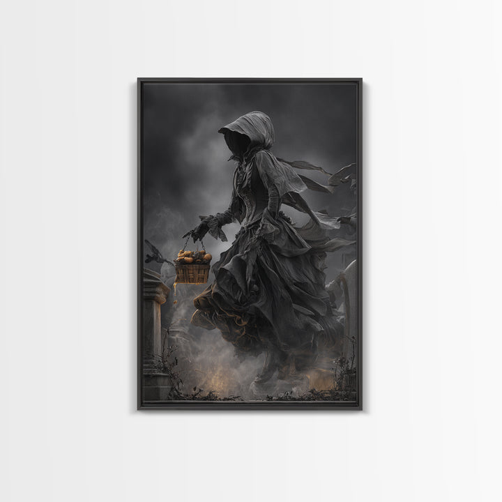 The Cemetery Beekeeper, Vertical Wall Art, Gothic Horror Wall Art, Framed Canvas Print, Halloween Wall Decor, Gothic Home Decor