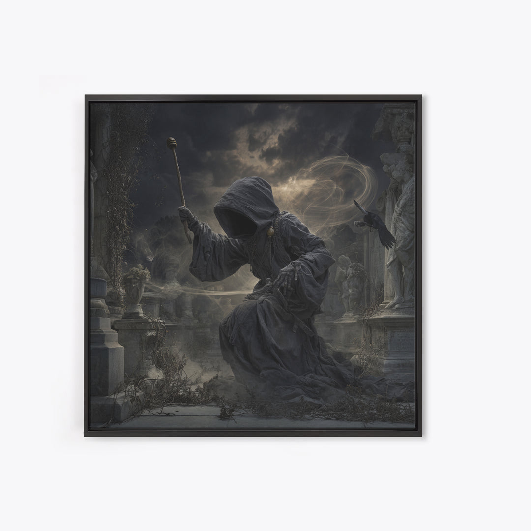The Cemetery Beekeeper, Square Wall Art, Gothic Horror Wall Art, Framed Canvas Print, Halloween Wall Decor, Gothic Home Decor