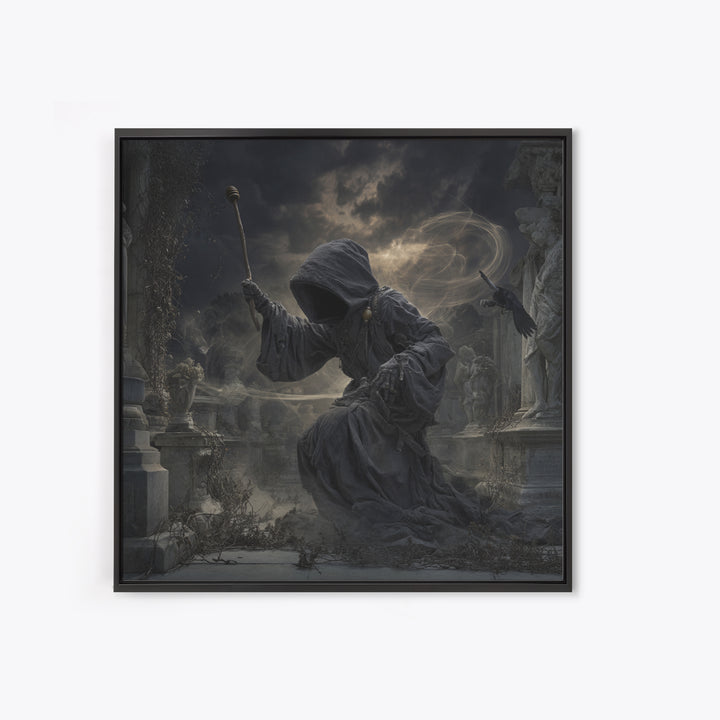The Cemetery Beekeeper, Square Wall Art, Gothic Horror Wall Art, Framed Canvas Print, Halloween Wall Decor, Gothic Home Decor