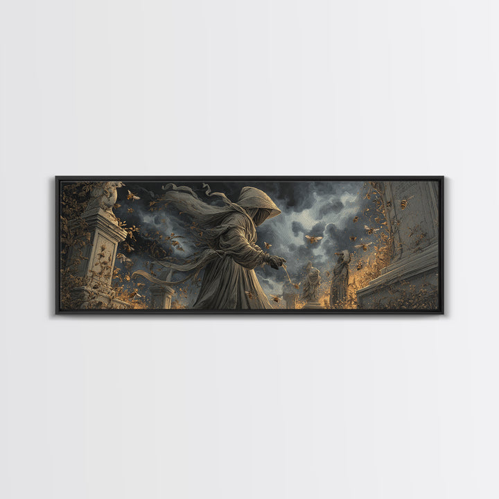 The Cemetery Beekeeper, Extra Wide Wall Art, Spooky Home Decor, Canvas Print, Halloween Wall Decor, Gothic Home Decor, Statement Wall Art