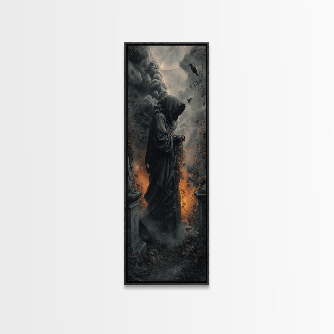 The Cemetery Beekeeper, Tall Narrow Wall Art, Dark Fantasy Wall Art, Canvas Print, Halloween Wall Decor, Gothic Home Decor