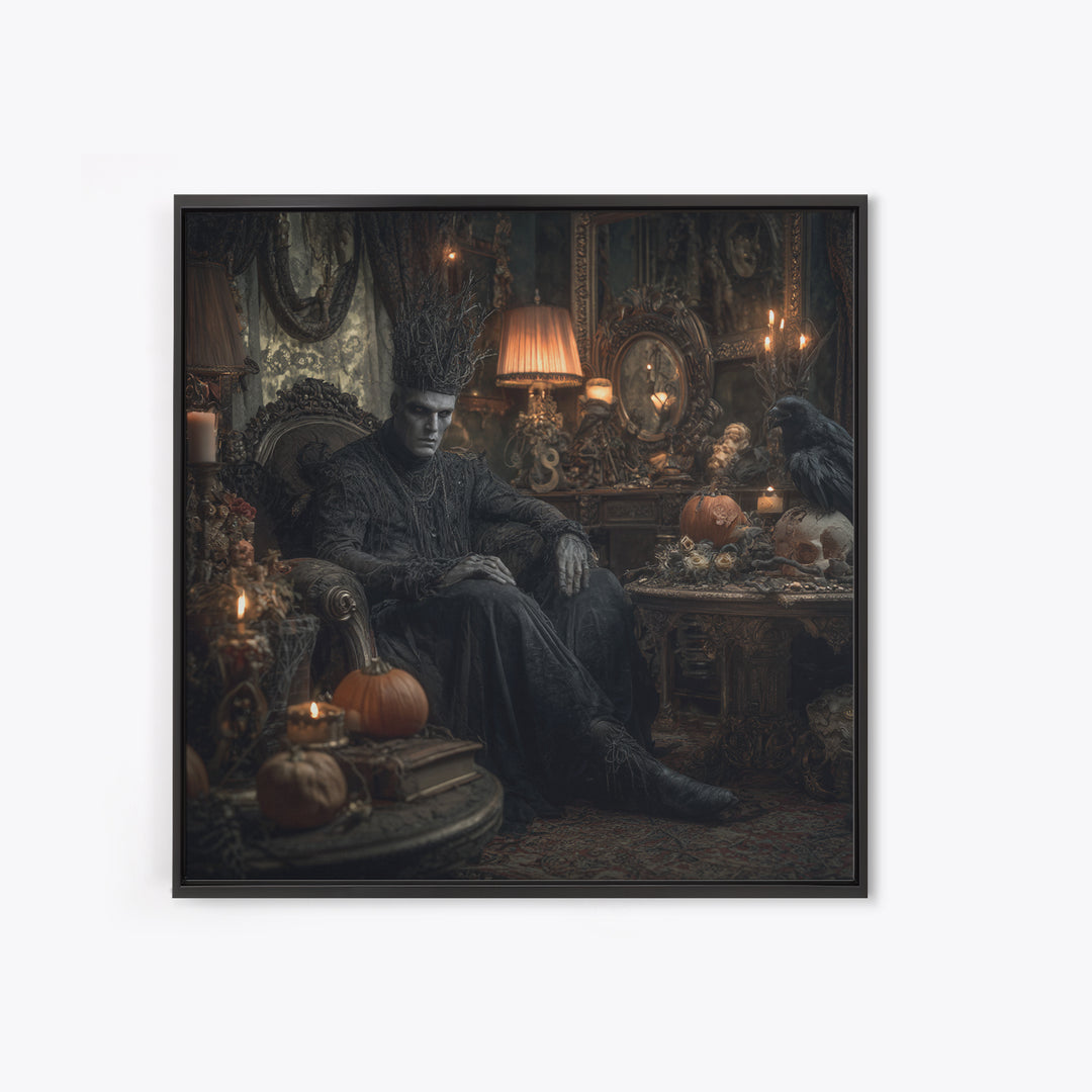 The Thorn-Crowned King, Square Wall Art, Haunted Gothic Art, Framed Canvas Print, Halloween Wall Decor, Gothic Home Decor, Dark Fantasy Art