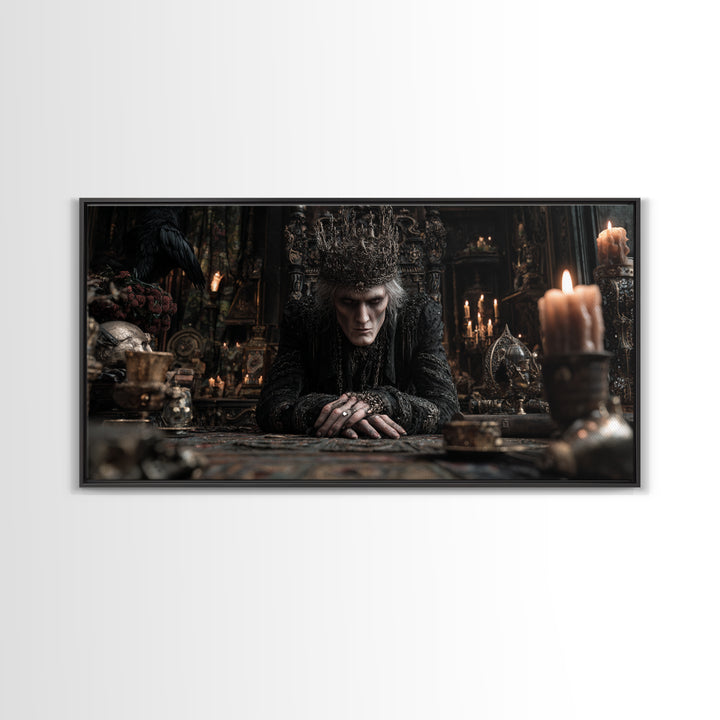 The Thorn-Crowned King, Wide Panoramic Art, Haunted Gothic Art, Framed Canvas Print, Halloween Wall Decor, Gothic Home Decor