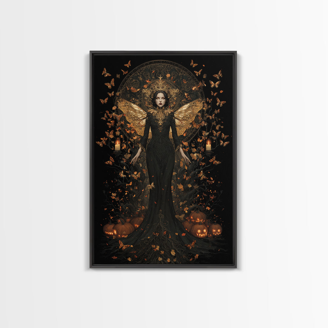 The Moth-Winged Empress, Vertical Wall Art, Dark Halloween Decor, Canvas Print, Halloween Wall Decor, Gothic Home Decor, Dark Fantasy Art