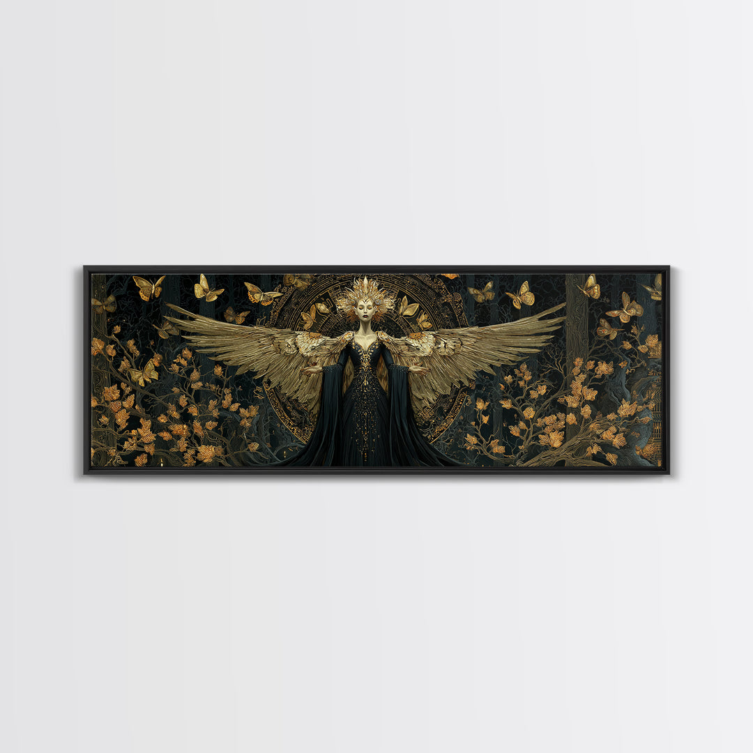 The Moth-Winged Empress, Extra Wide Wall Art, Haunted Gothic Art, Framed Canvas Print, Halloween Wall Decor, Gothic Home Decor